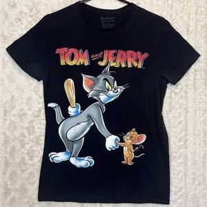 Tom and Jerry Cartoon T-Shirt Retro Vintage Hanna-Barbera Size S Black
